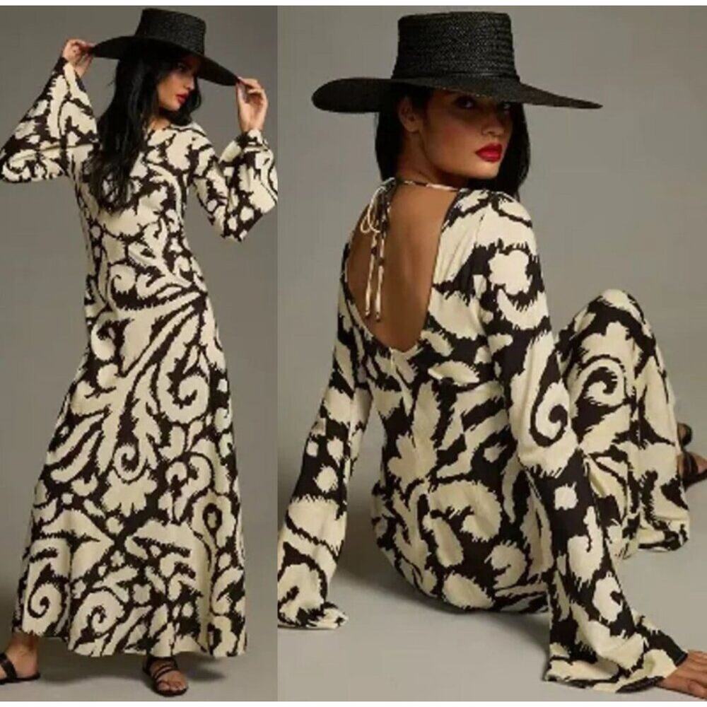 Anthropologie x The‎ Wolf Gang Santa Elena Maxi XXL Slim Bell Sleeve Dress Linen